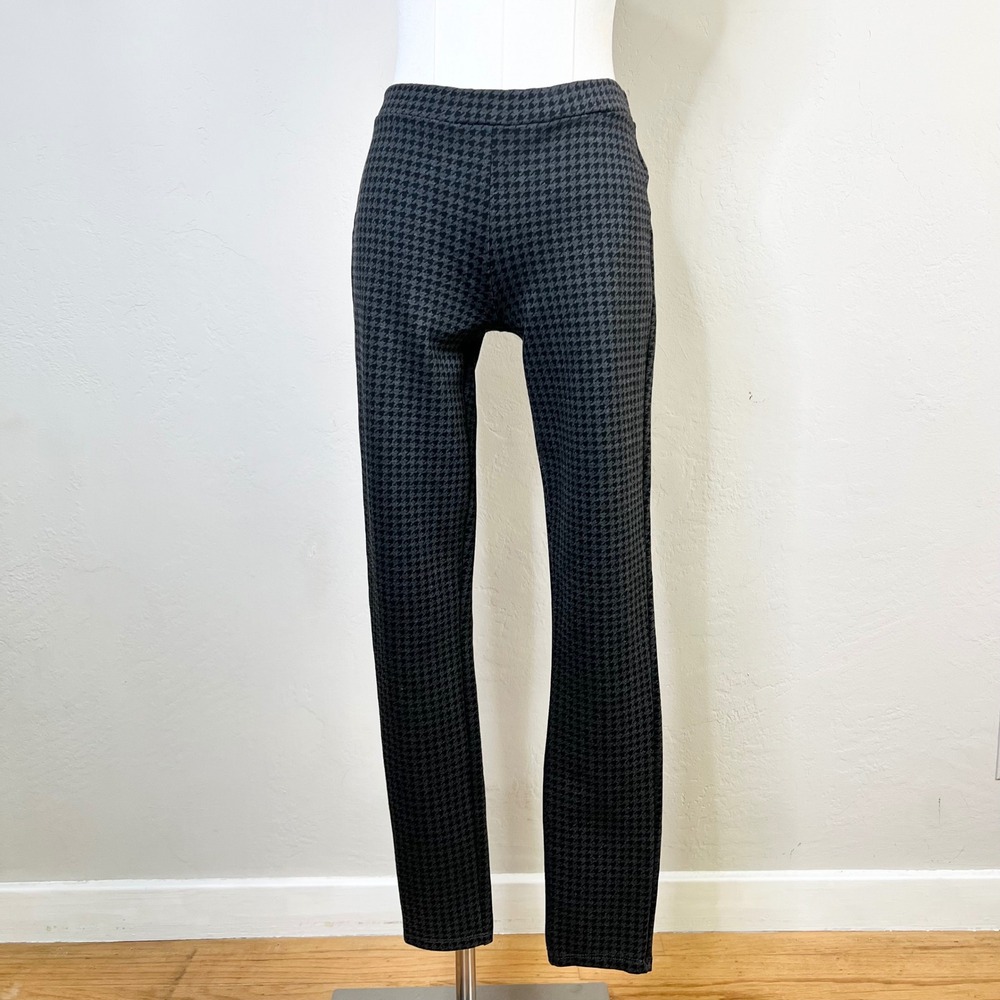 Joie Gray Black Houndstooth Pull On Pants Ponte Knit Mid Rise Size Small